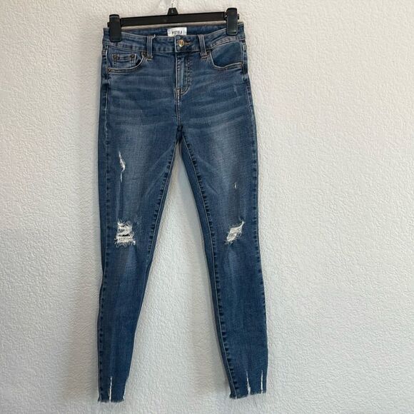 Pistola Arielle Scissor Cut Hem Distressed Medium Wash Skinny Jeans Size 25 - Picture 2 of 8